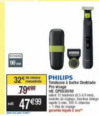 Migros Tondeuse à barbe oneblade pro visage philips offre