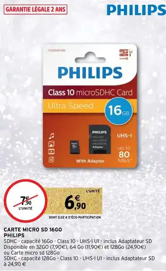 Intermarché Carte micro SD 16GO PHILIPS offre
