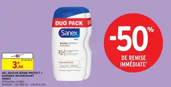 Intermarché Gel douche biome protect + surgras nourrissant SANEX offre