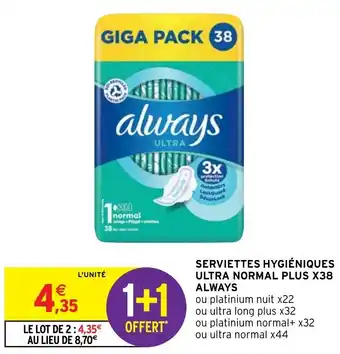Intermarché Serviettes hygiéniques ultra normal plus X38 ALWAYS offre