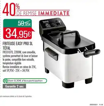 Match Friteuse Easy Pro 3l Téfal offre
