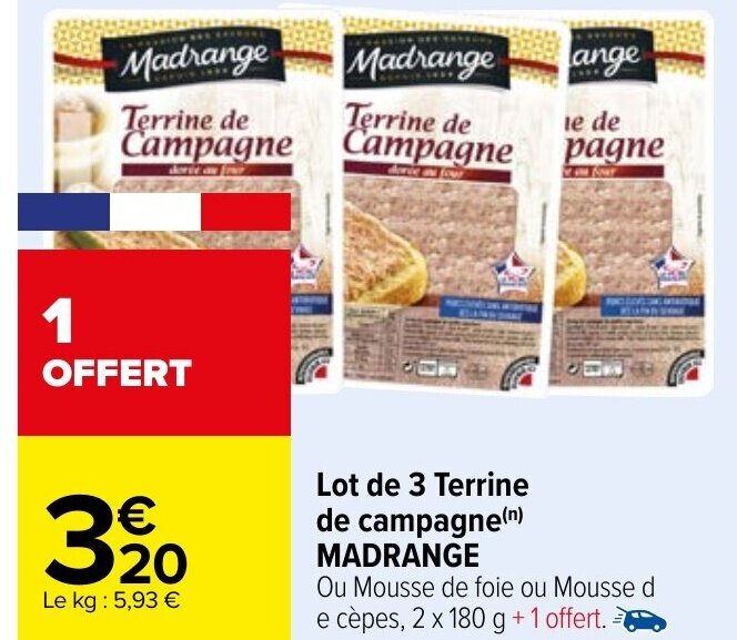 Promo Lot de 3 Terrine de Campagne Madrange chez Carrefour