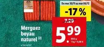 Lidl Merguez boyau naturel offre