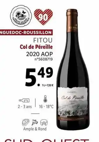 Lidl Languedoc-roussillon fitou col de péreille 2020 aop offre