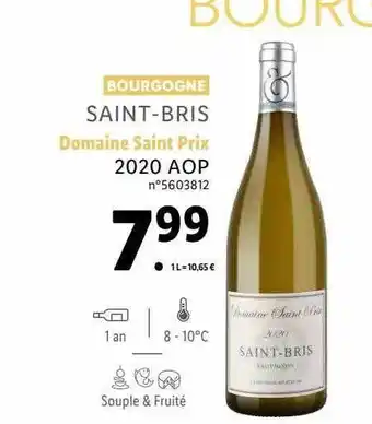 Lidl Bourgogne saint-bris domaine saint prix 2020 aop offre