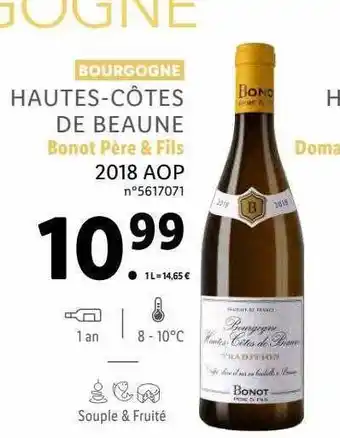 Lidl Bourgogne hautes-côtes de beaune bonot père & fils 2018 aop offre