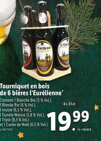 Lidl Tourniquet en bois de 6 bières l'eurélienne offre