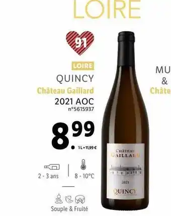 Lidl Loire quincy château gaillard 2021 aoc offre