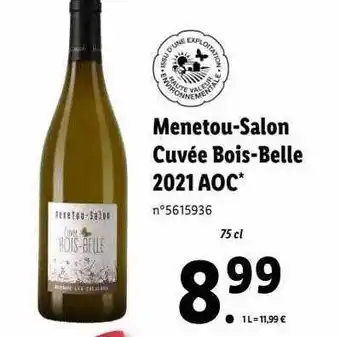 Lidl Menetou-salon cuvée bois-belle 2021 aoc offre