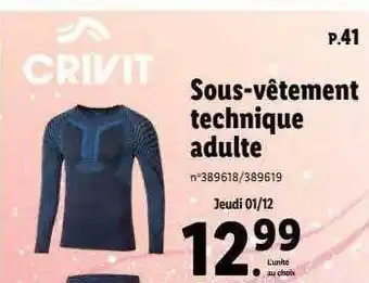 Lidl Sous-vêtement technique adulte crivit offre