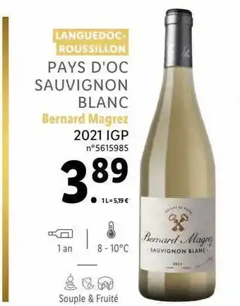Lidl Languedoc-roussilon pays d'oc sauvignon blanc bernard magrez 2021 igp offre