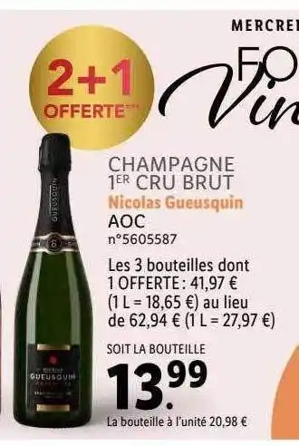 Lidl Champagne 1er cru brut nicolats gueusquin aoc offre