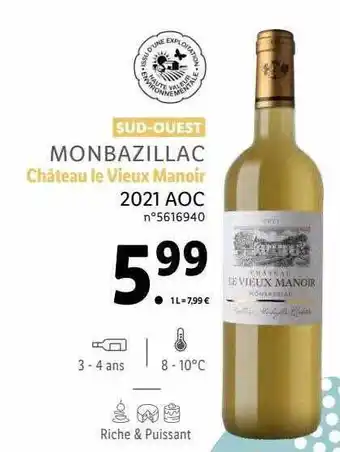 Lidl Sud-ouest monbazillac château le vieux manoir 2021 aoc offre