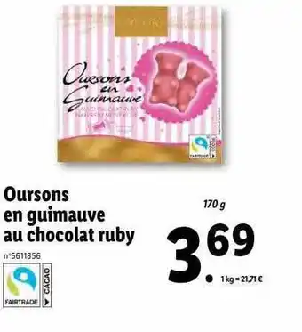 Lidl Oursons en guimauve au chocolat ruby favorina offre