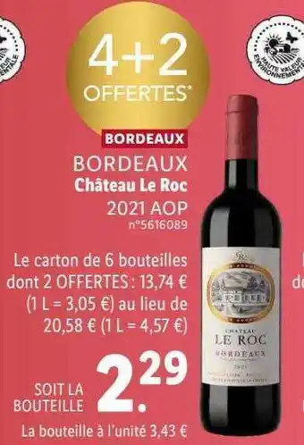 Lidl Bordeaux château le roc 2021 aop offre