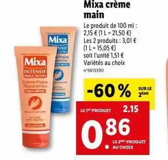 Lidl Mixa crème main offre