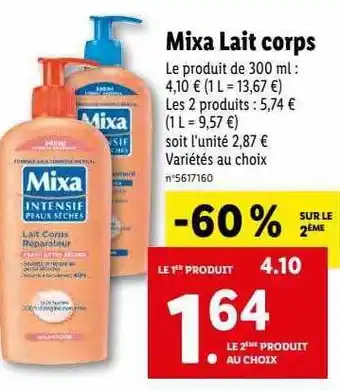 Lidl Mixa lait corps offre