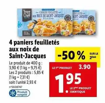 Lidl 4 paniers feuilletés aux noix de saint-jacques toque du chef offre