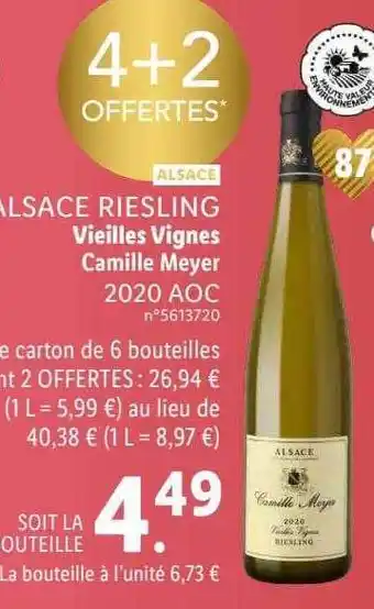 Lidl Alsace riesling vieilles vignes camille meyer 2020 aoc offre
