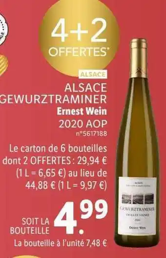 Lidl Alsace gewurztraminer ernest wein 2020 aop offre