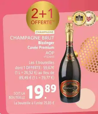 Lidl Champagne brut bissinger cuvée premium aop offre