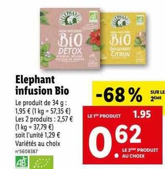 Lidl Éléphant infusion bio offre