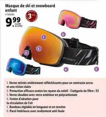 Lidl Masque de ski et snowboard enfant offre