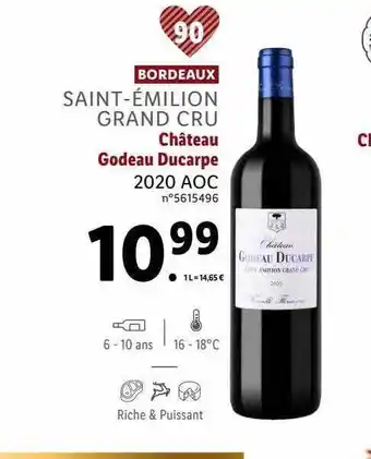 Lidl Bordeaux sain-émilion grand cru château godeau ducarpe 2020 aoc offre