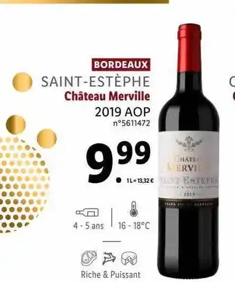 Lidl Bordeaux saint-estèphe château merville 2019 aop offre