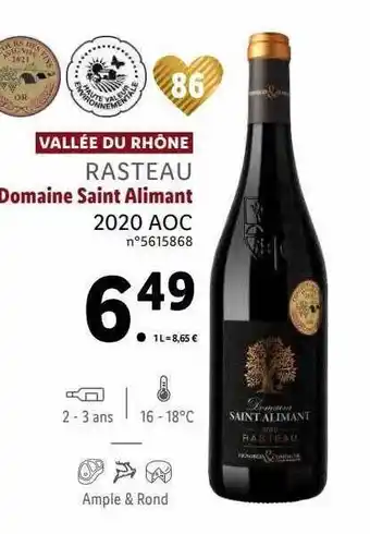 Lidl Vallée du rhône rasteau domaine saint alimant 2020 aoc offre