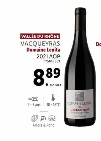 Lidl Vallée du rhône vacqueyras domaine lenita 2021 aop offre