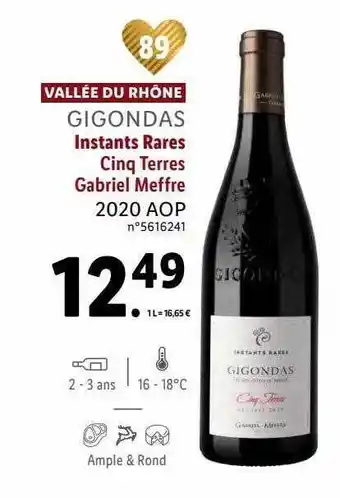 Lidl Vallée du rhône gigondas instants rares cinq terres gabriel meffre 2020 aop offre