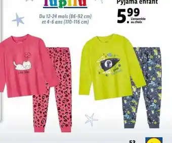 Lidl Pyjama enfant lupilu offre