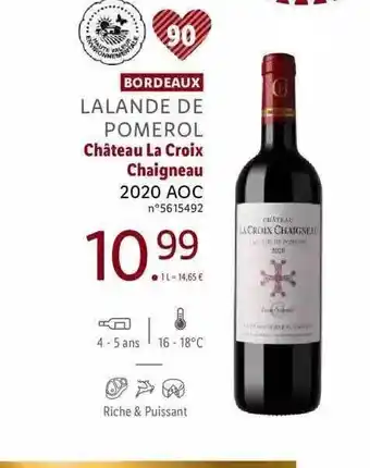 Lidl Bordeaux lalande de pomerol château la croix chaigneau 2020 aoc offre