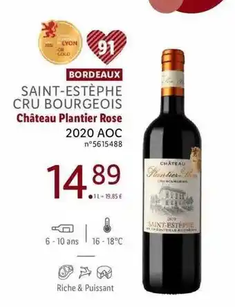 Lidl Bordeaux saint-estèphe cru bourgeois château plantier rose 2020 aoc offre