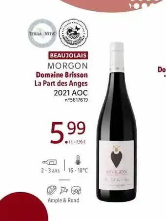 Lidl Beaujolais morgon domaine brisson la part des anges 2021 aoc offre