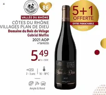 Lidl Vallée du rhône côtes du rhône villages plan de dieu domaine du bois de velage gabriel meffre 2021 aop offre