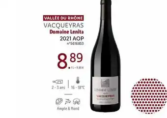 Lidl Vallée du rhône vacqueyras domaine lenita 2021 aop offre