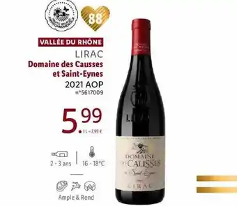 Lidl Vallée du rhône lirac domaine des causses et saint-eynes 2021 aop offre
