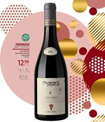Lidl Vallée du rhône saint-joseph mouvement perpetuel cave du tain sans sulfites ajoutés 2021 aop offre
