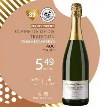 Lidl Effervescent clairette de die tradition domaine chambéran aoc offre
