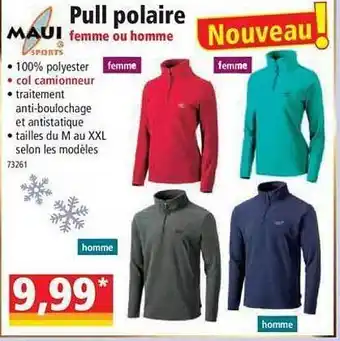 Pull polaire femme ou homme maui sports