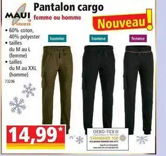 Norma Pantalon cargo femme ou homme maui sports offre