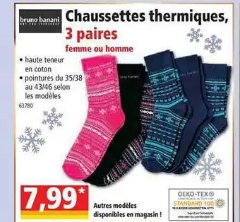 Norma Chaussettes thermiques, 3 paires femme ou homme bruno banani offre