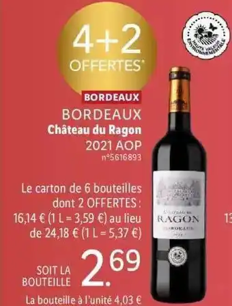 Lidl Bordeaux château du ragon 2021 aop offre
