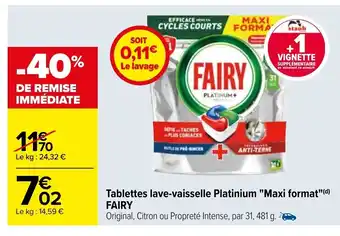 Carrefour Tablettes Lave-Vaisselle Platinum Maxi Format Fairy offre