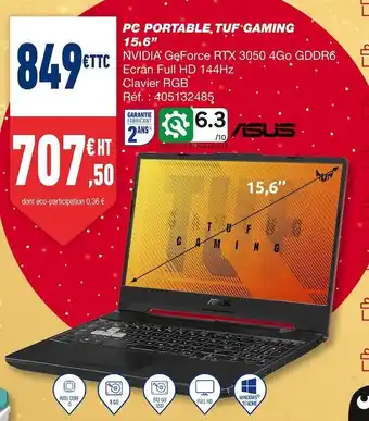 Bureau Vallée Asus pc portable tuf gaming 15.6’’ offre