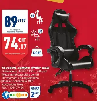 Bureau Vallée Fauteuil gaming sport noir offre