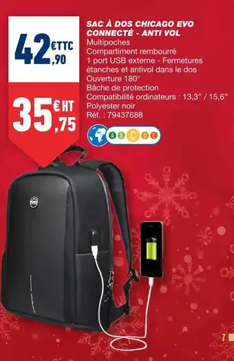 Bureau Vallée Sac à dos chicago evo connecté - anti vol offre