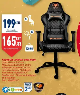 Bureau Vallée Cougar fauteuil armor one noir offre